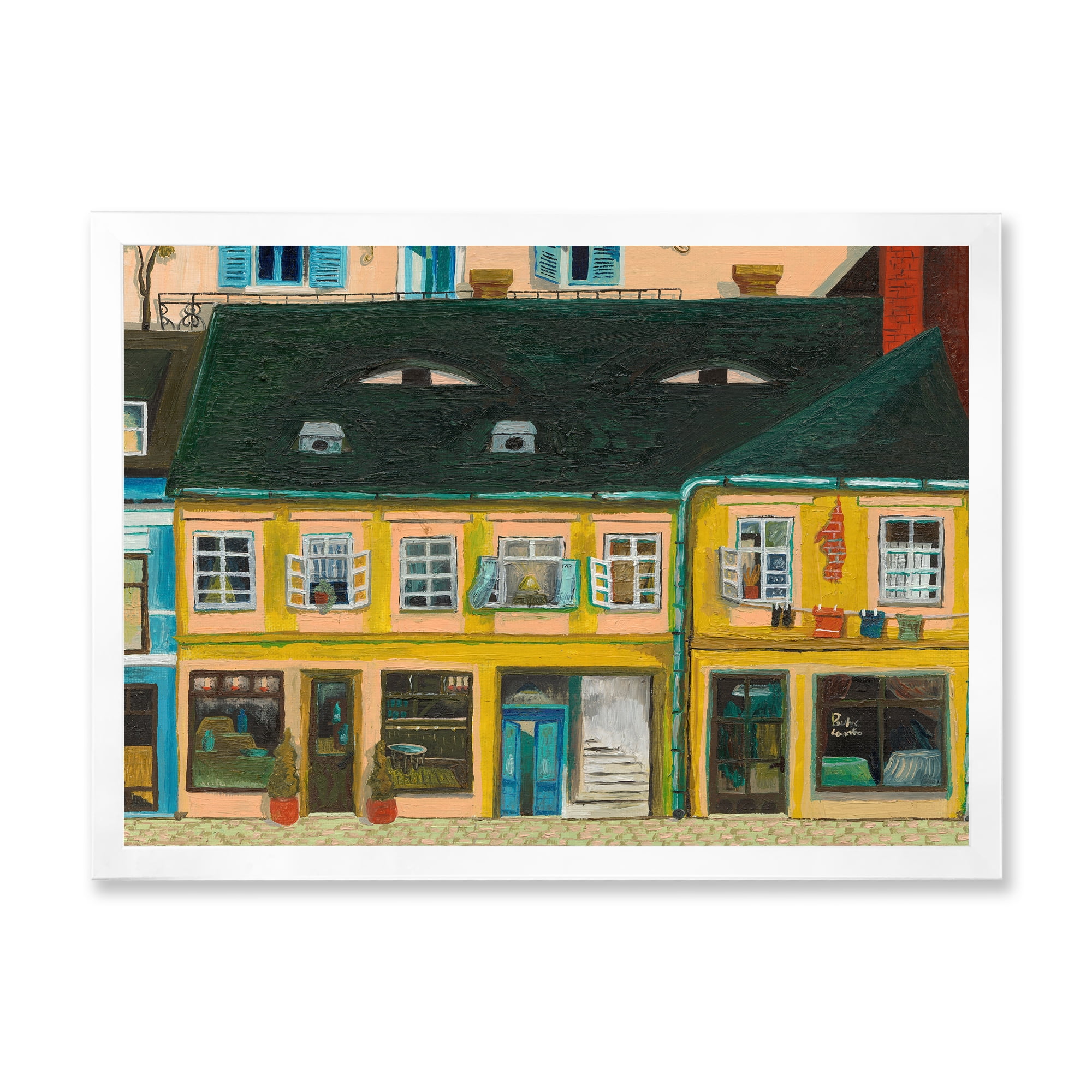 Designart 'Abstract Yellow Facade of Houses In Street In Paris' French Country Framed Art Print