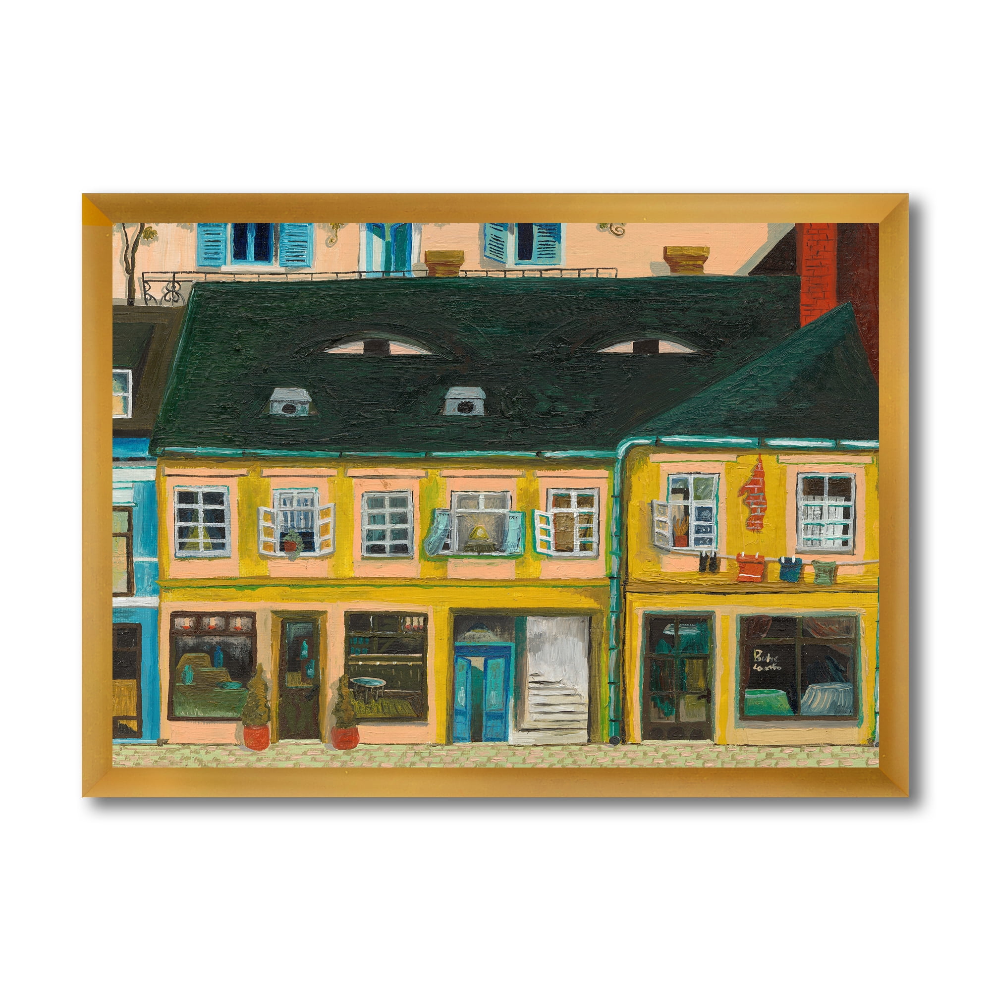 Designart 'Abstract Yellow Facade of Houses In Street In Paris' French Country Framed Art Print