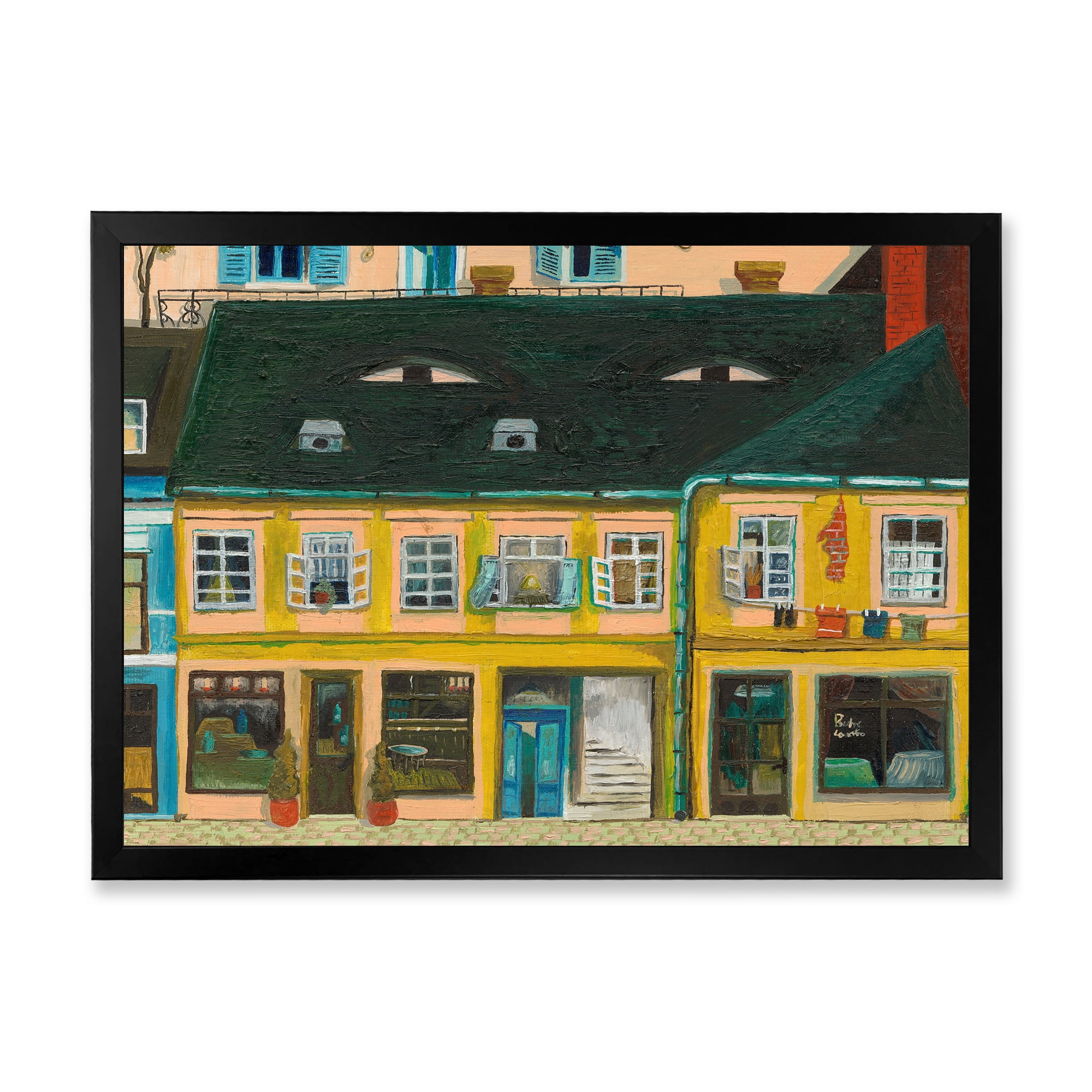 Designart 'Abstract Yellow Facade of Houses In Street In Paris' French Country Framed Art Print
