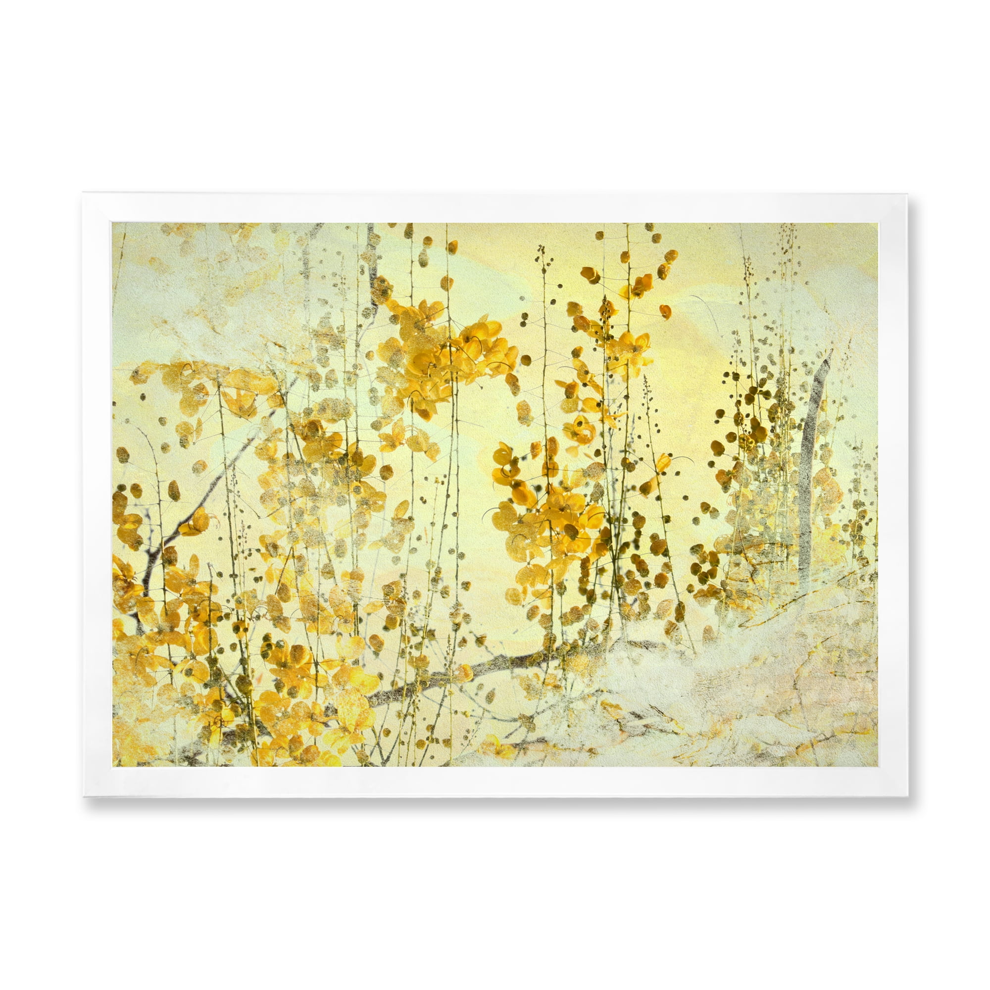 Designart 'Abstract Yellow Flower Grunge Art' Modern Framed Art Print