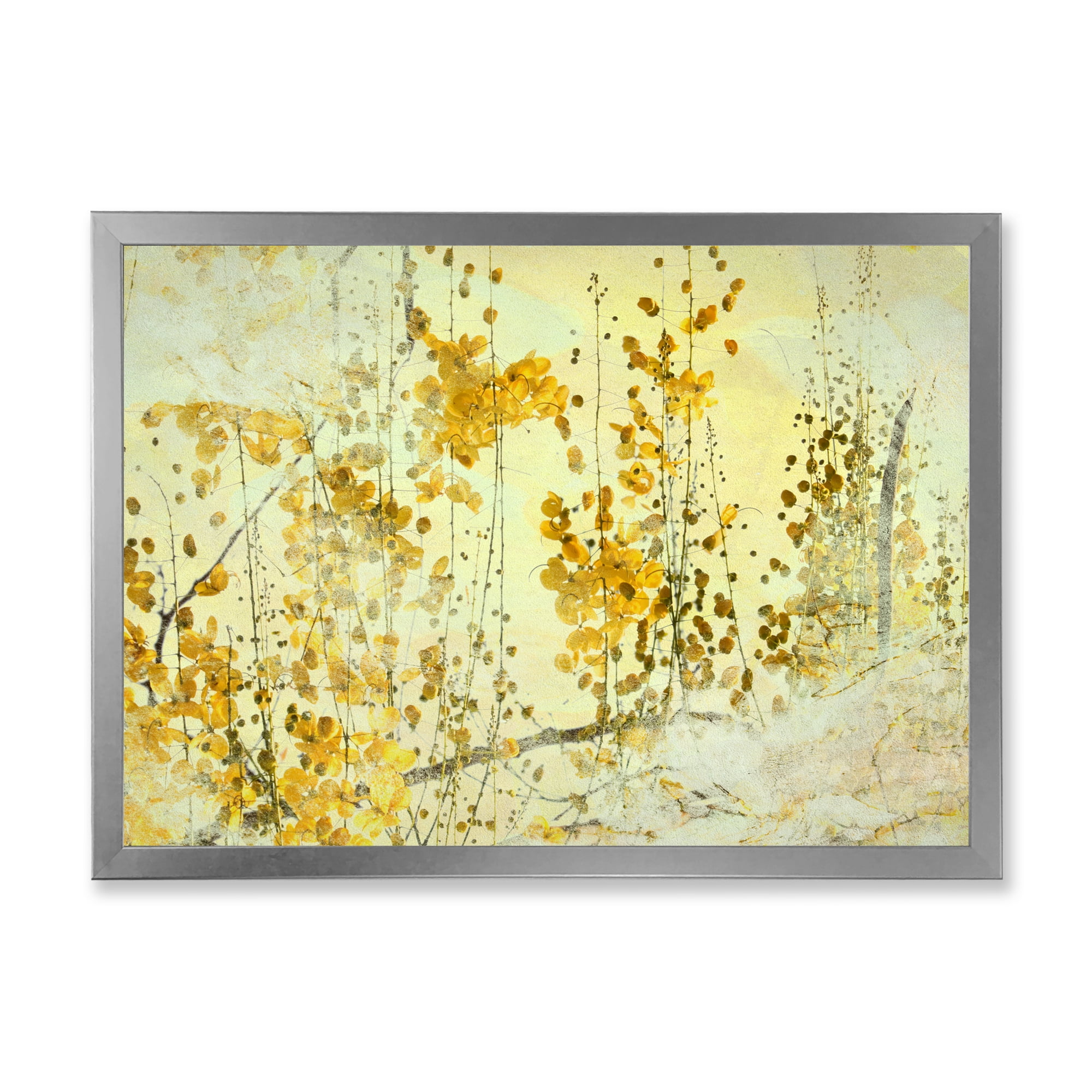 Designart 'Abstract Yellow Flower Grunge Art' Modern Framed Art Print