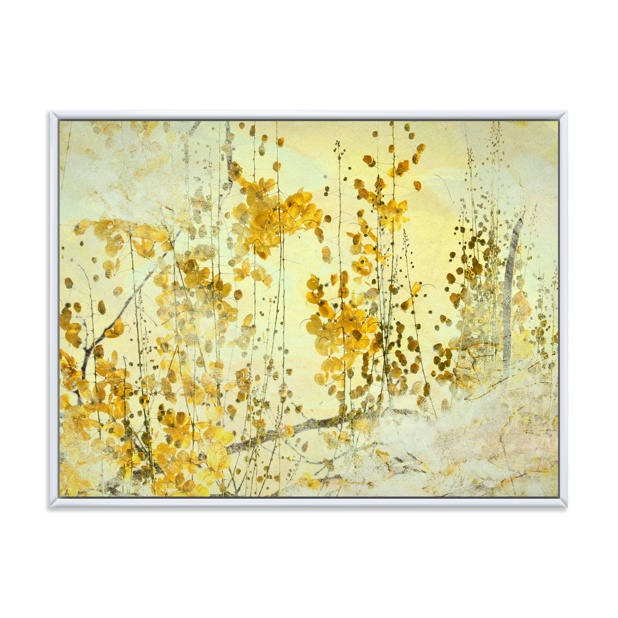 Designart 'Abstract Yellow Flower Grunge Art' Modern Framed Canvas Wall Art Print