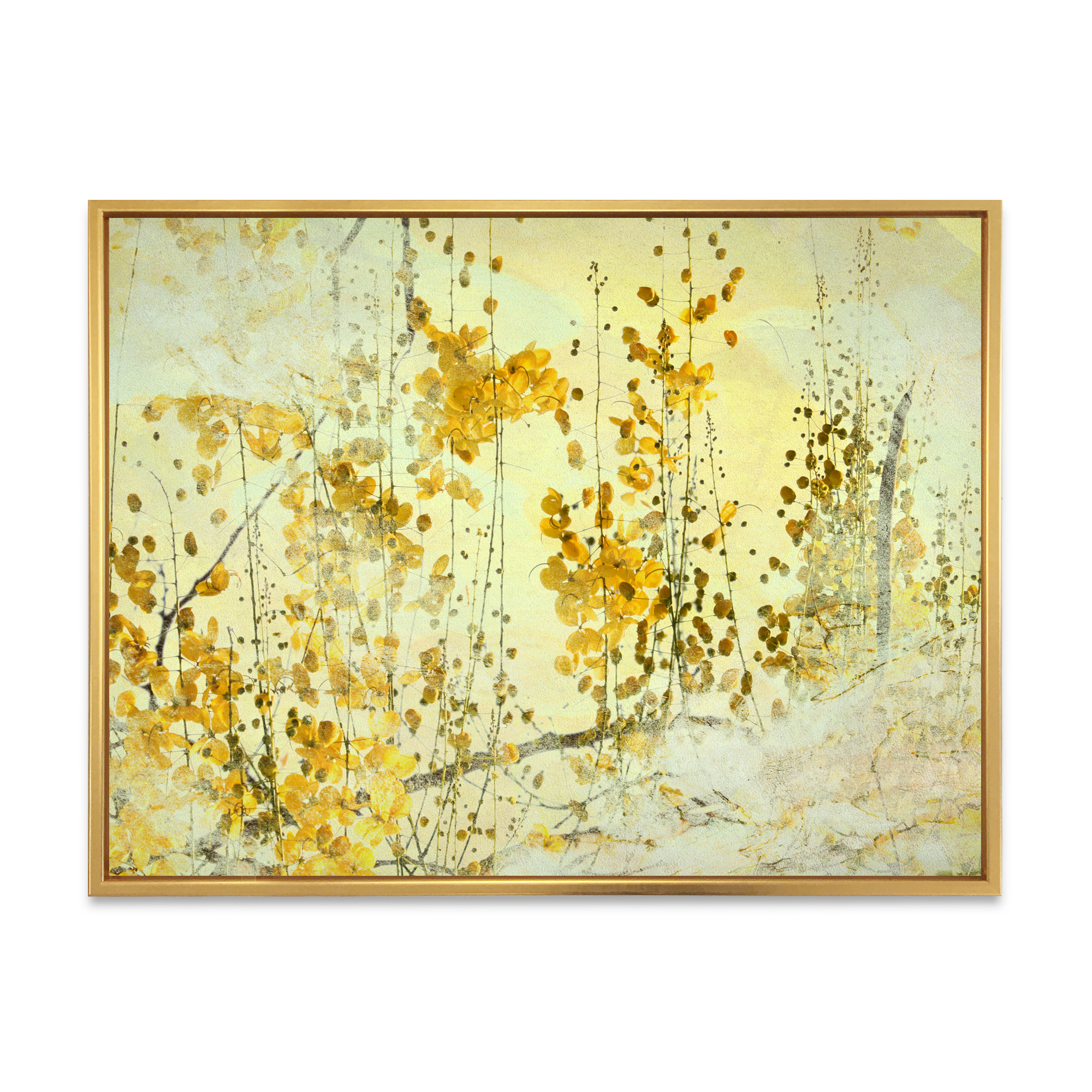 Designart 'Abstract Yellow Flower Grunge Art' Modern Framed Canvas Wall Art Print