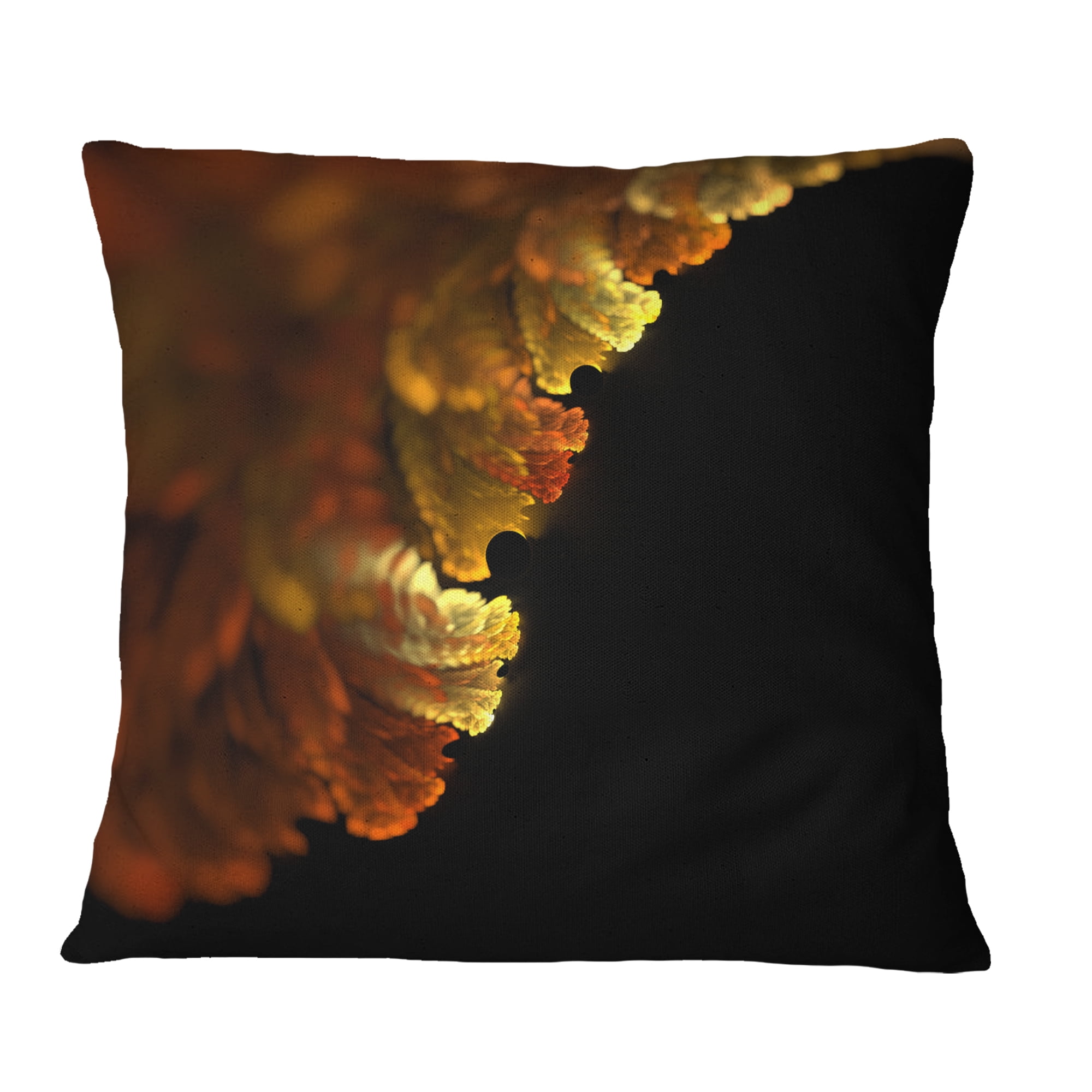 Designart Abstract Yellow Flower on Black - Floral Throw Pillow - 18x18