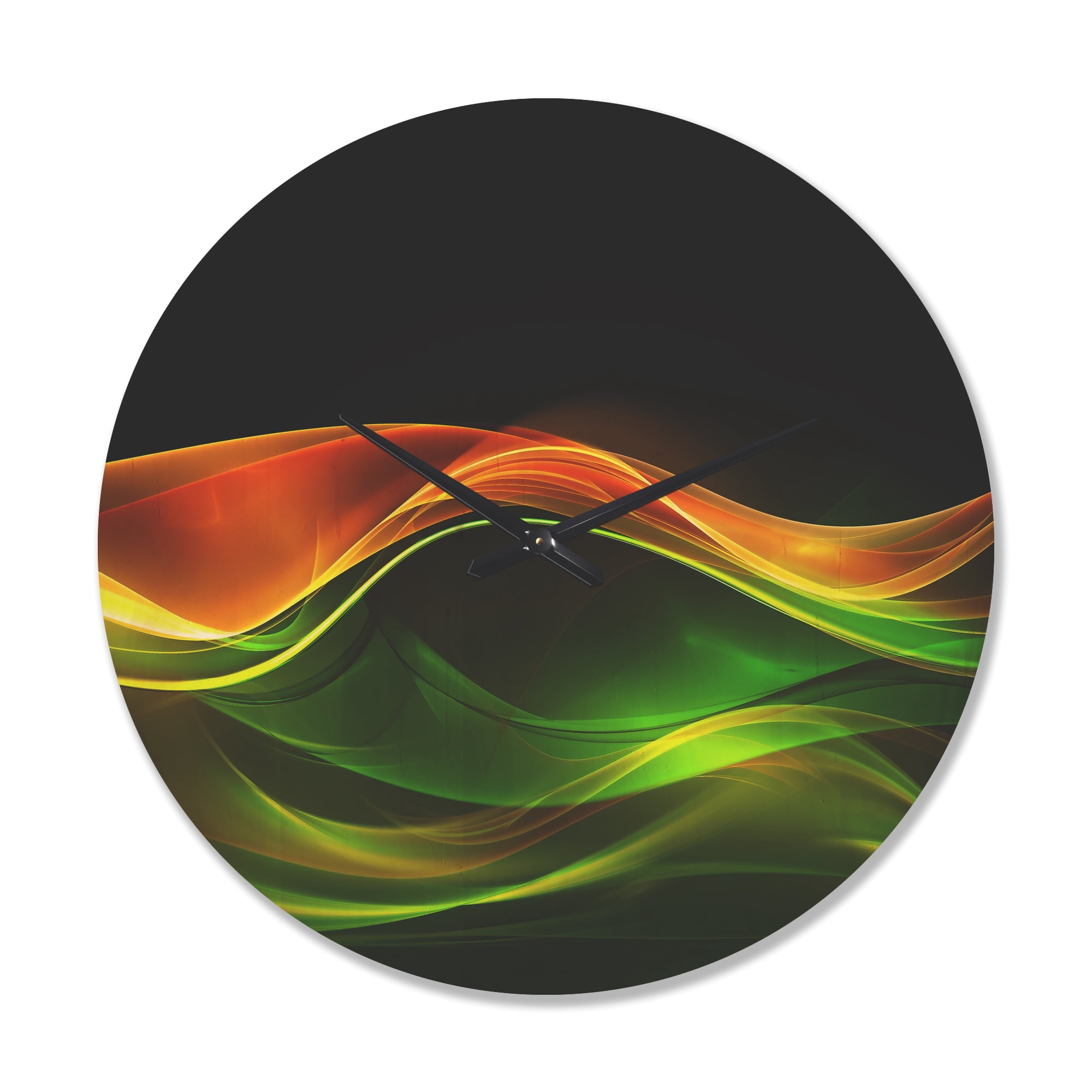 Designart 'Abstract Yellow Green in Black ' Modern Wood Wall Clock