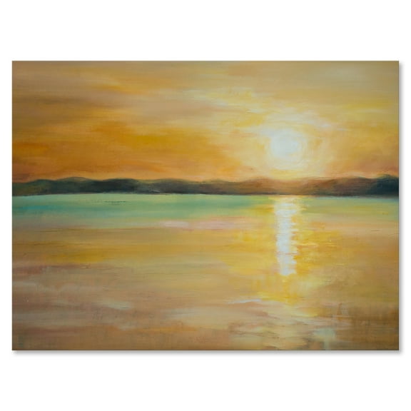 Designart ' Abstract Yellow Sunset At The Horizon ' Nautical & Coastal Canvas Wall Art Print