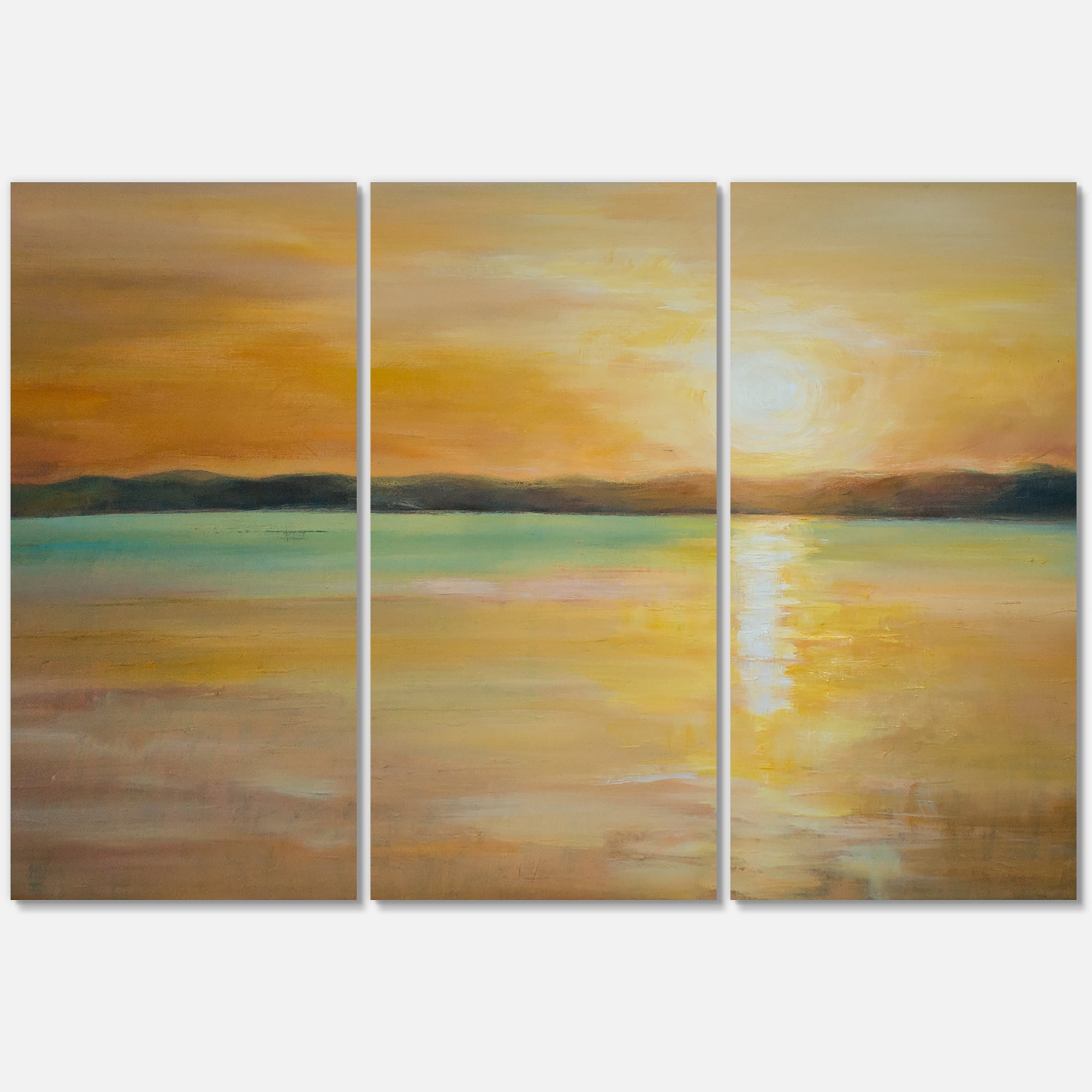 Designart ' Abstract Yellow Sunset At The Horizon ' Nautical & Coastal Canvas Wall Art Print