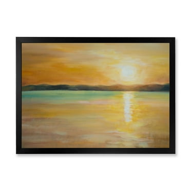 Designart 'Abstract Yellow Sunset At The Horizon' Nautical & Coastal Framed Art Print