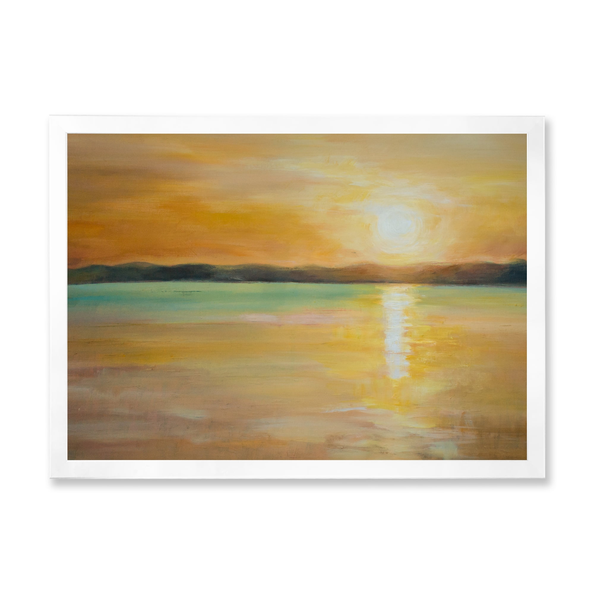 Designart 'Abstract Yellow Sunset At The Horizon' Nautical & Coastal Framed Art Print