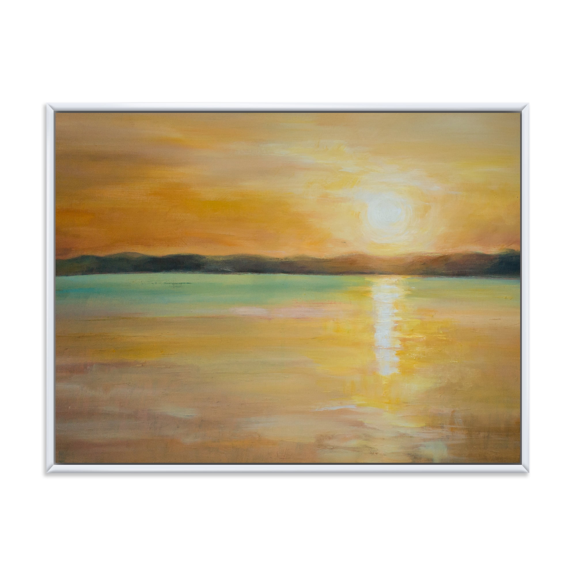 Designart 'Abstract Yellow Sunset At The Horizon' Nautical & Coastal Framed Canvas Wall Art Print