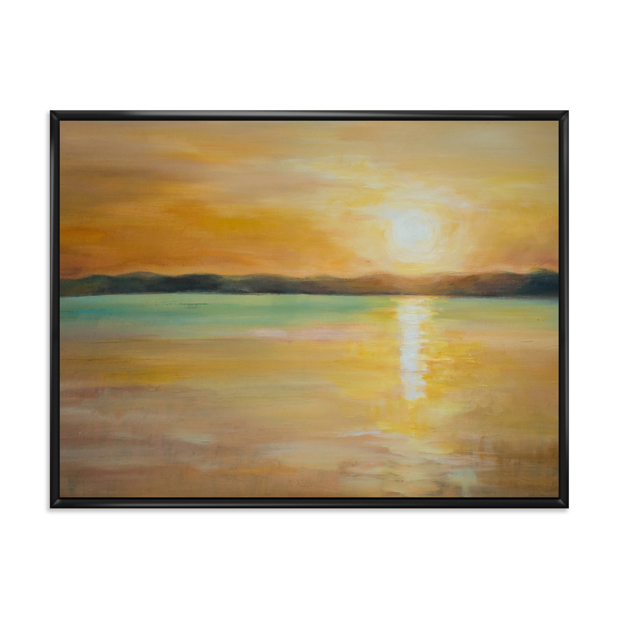 Designart 'Abstract Yellow Sunset At The Horizon' Nautical & Coastal Framed Canvas Wall Art Print
