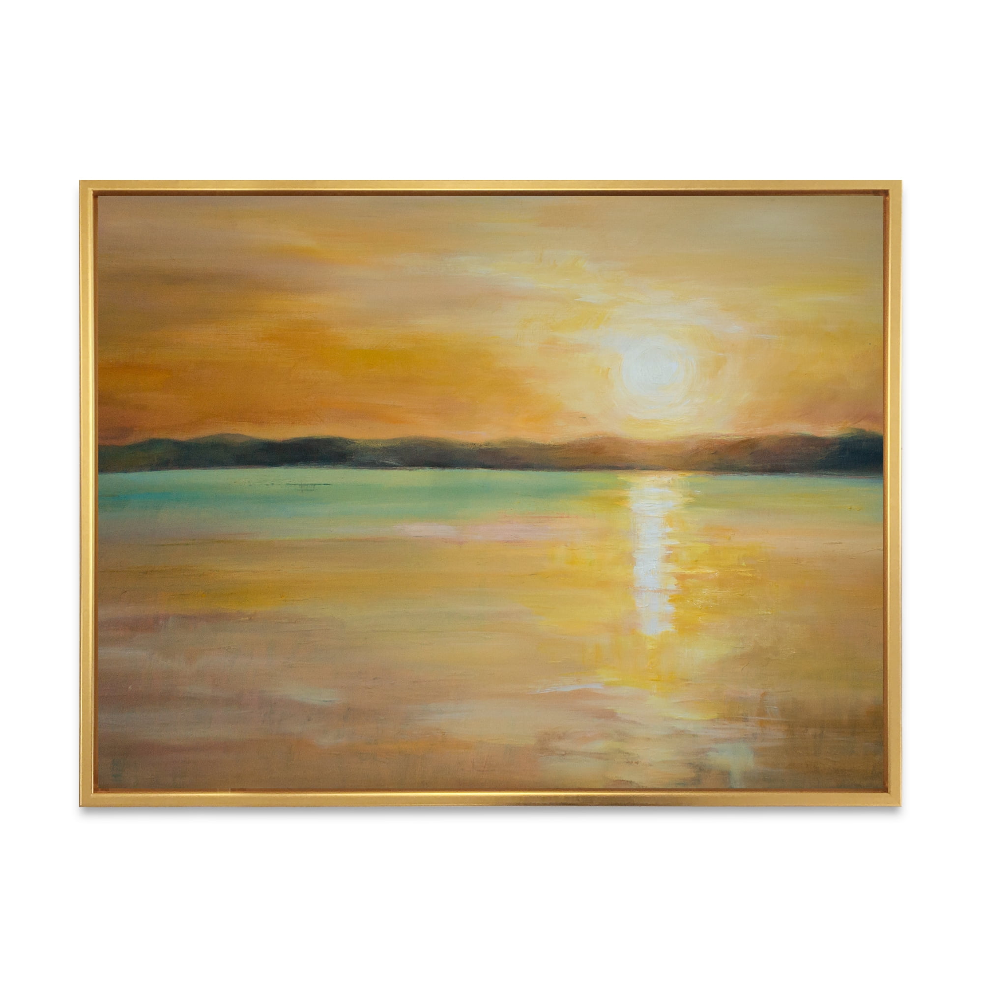 Designart 'Abstract Yellow Sunset At The Horizon' Nautical & Coastal Framed Canvas Wall Art Print