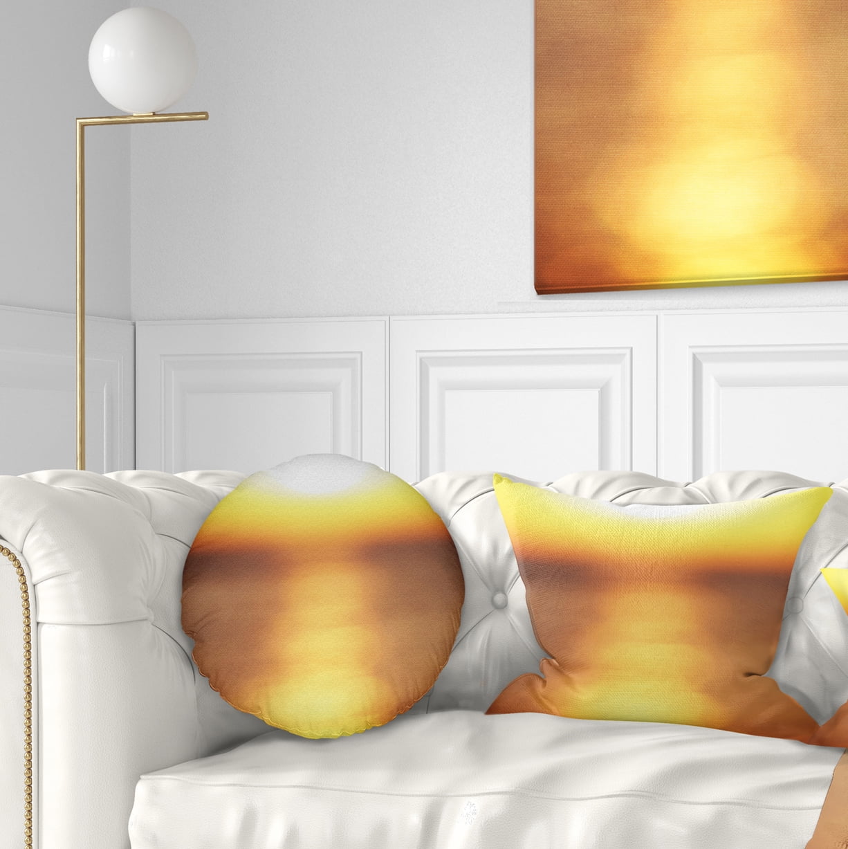 Designart Abstract Yellow Sunset Reflection - Landscape Wall Throw Pillow - 12x20