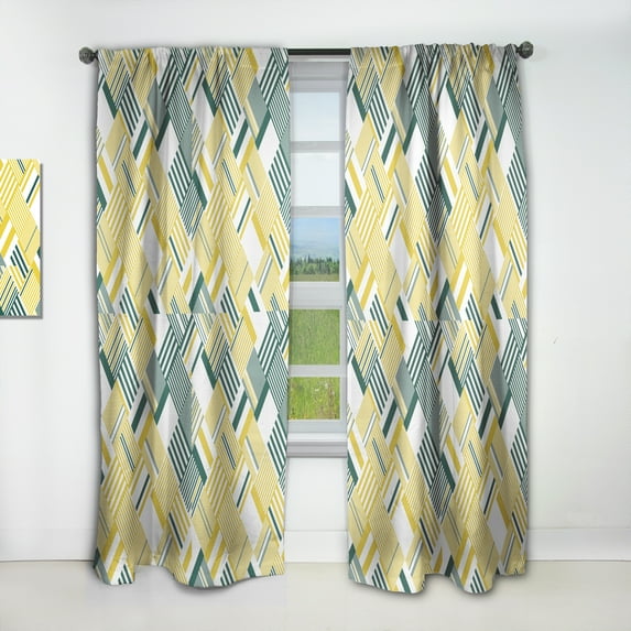 Designart 'Abstract Yellow and Green Diagonal Stripe Pattern' Mid-Century Modern Curtain Panel