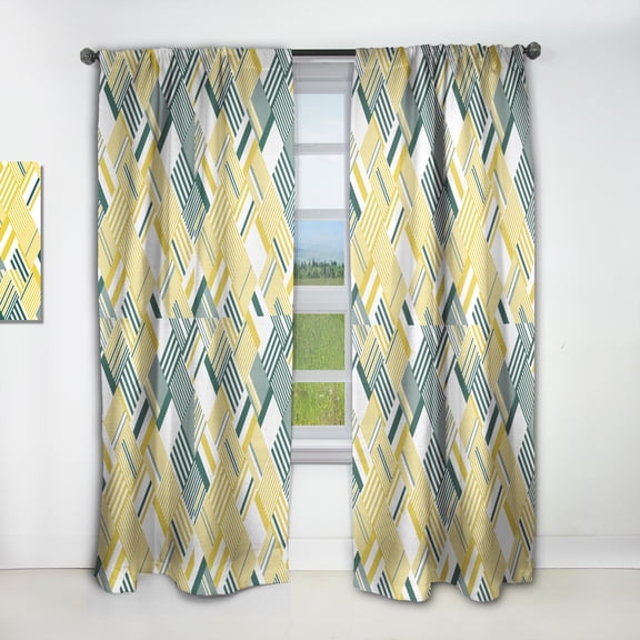 Designart 'Abstract Yellow and Green Diagonal Stripe Pattern' Mid-Century Modern Curtain Panel