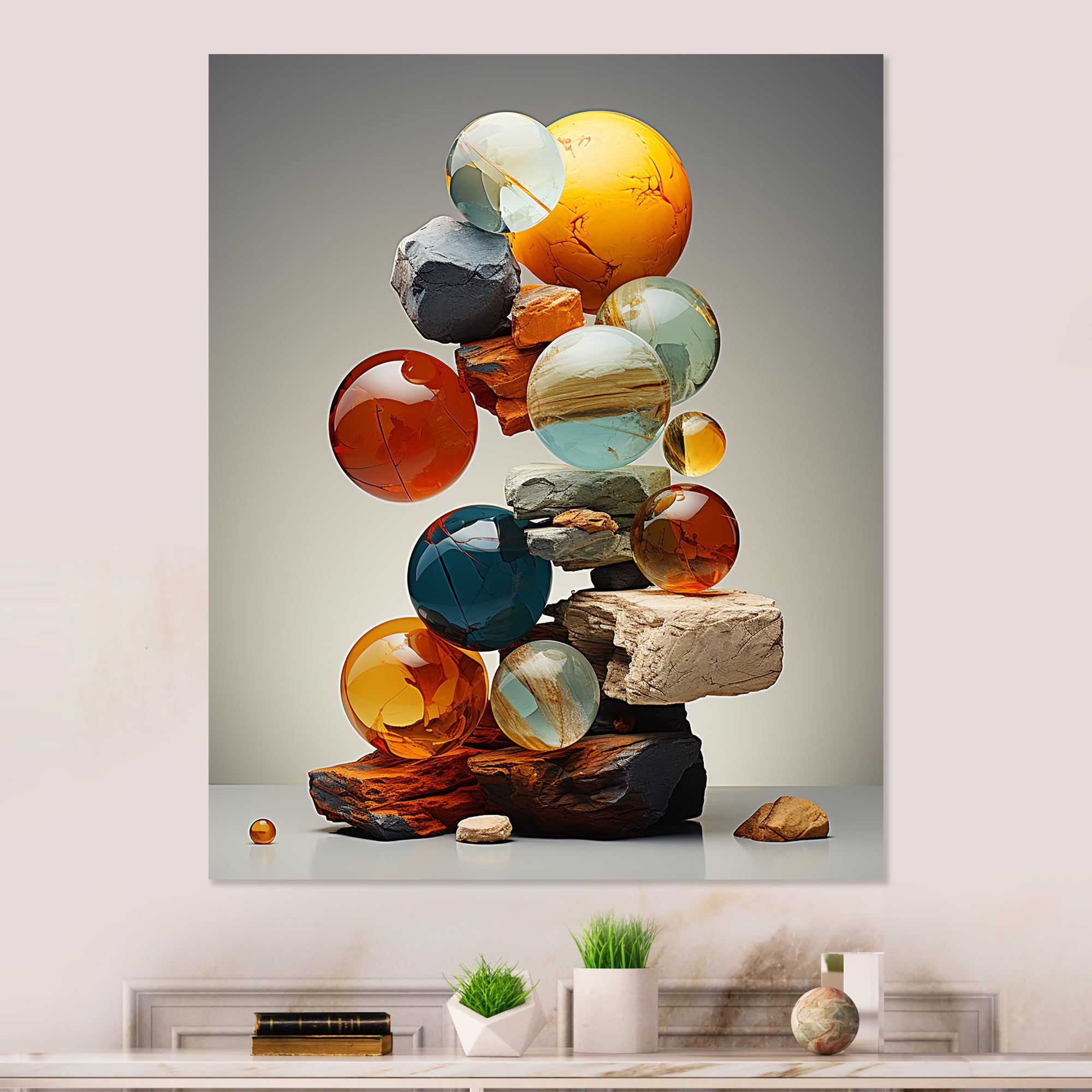 Designart "Abstract geometric marbles pyramid IV In Colorful"Abstract