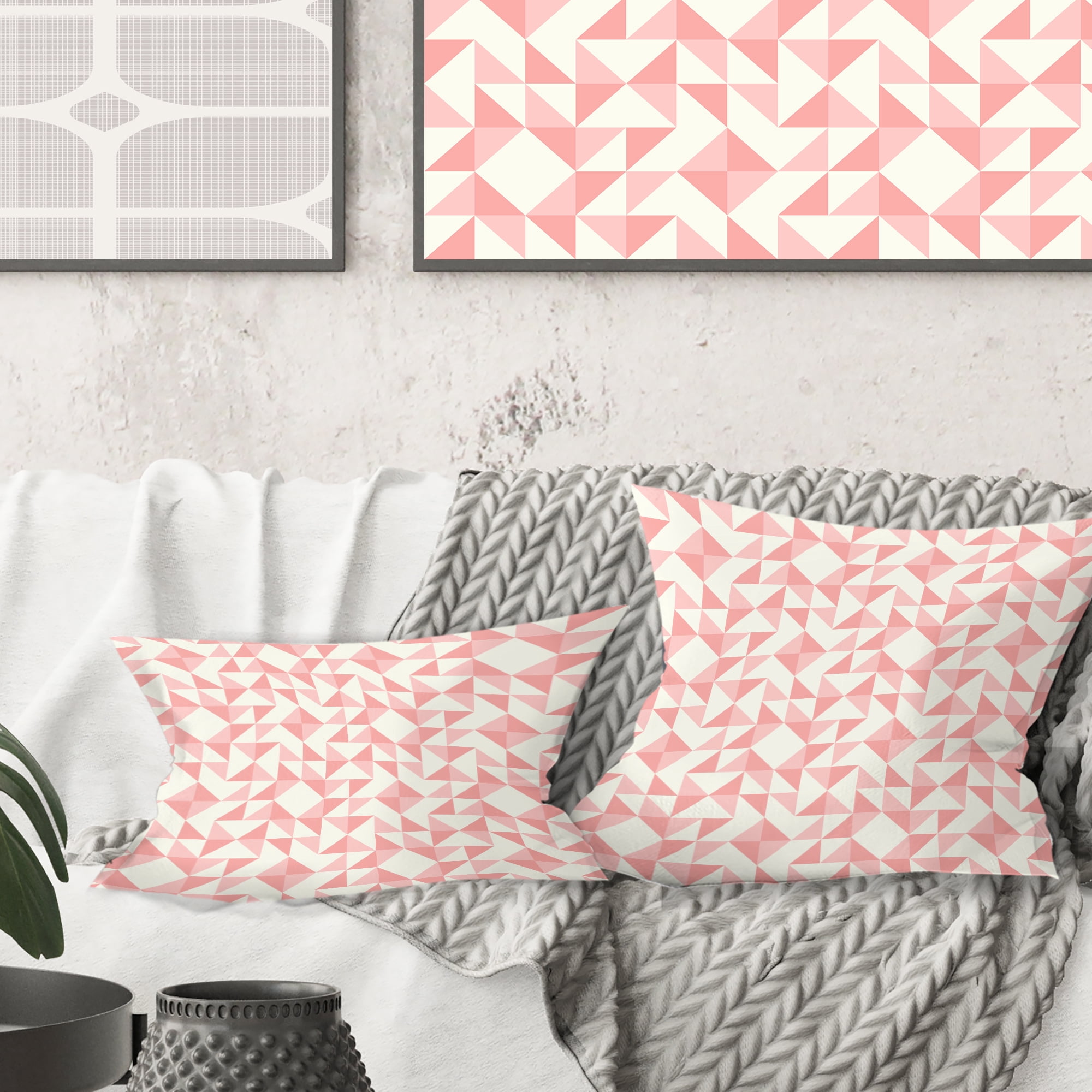Designart Abstract geometric pattern, patchwork quilting' Mid-Century Modern Throw Pillow - 18x18