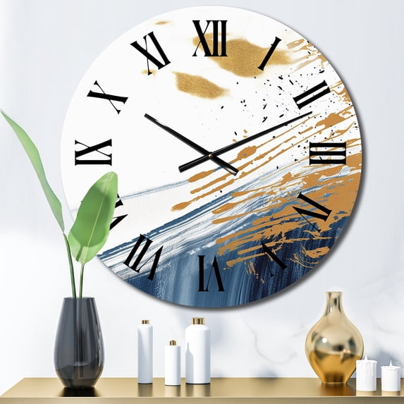 Designart "Abstract in Dark Blue and Gold V" Fractals Oversized Wall Clock