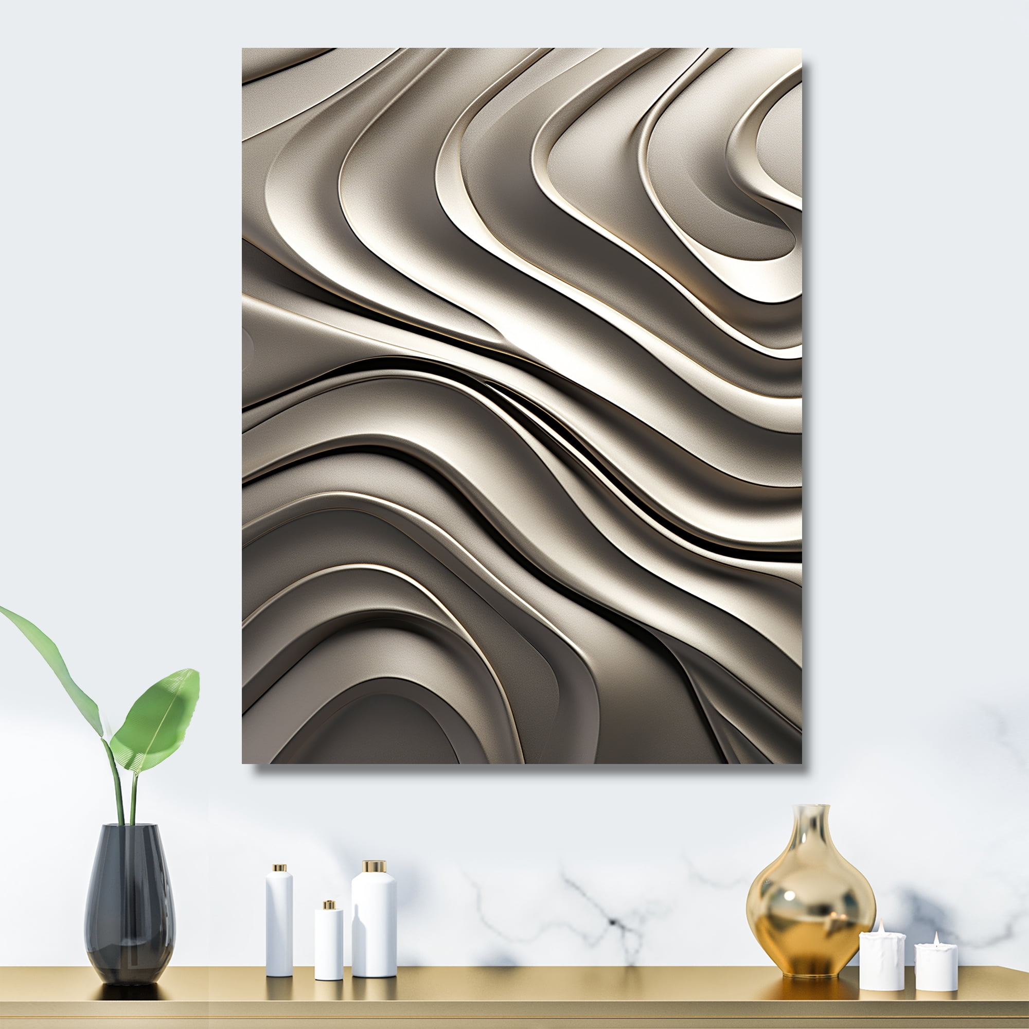 Designart "Abstract lines in motion II In Silver"Abstract Metal Wall
