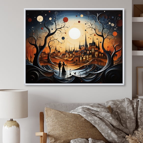 Designart "Abstract love Couple Landscape" Romantic Landscape Floater Framed Canvas Print
