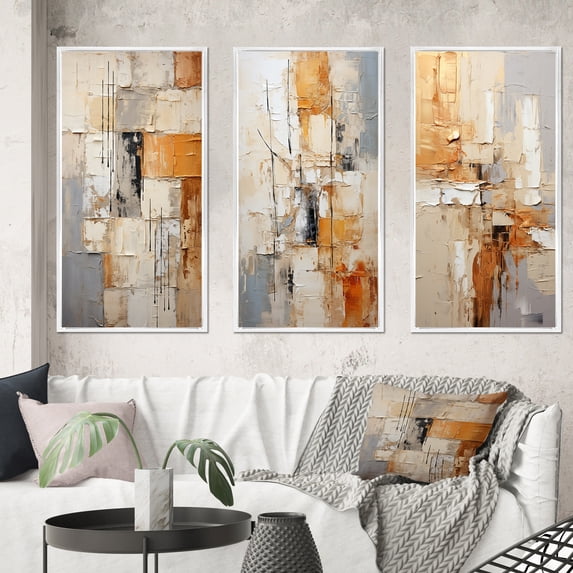 Designart "Abstract painting I" Abstract Framed Wall Art Set Of 3 - Yellow Collages Frame Gallery Wall Set For Home Decor