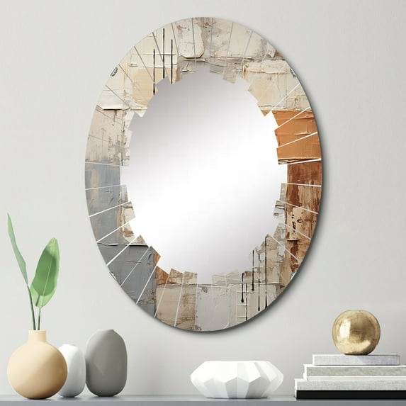 Designart "Abstract painting I" Abstract Round Wall Mirror - Modern Oval Printed Decorative Oversized Mirror - Multiple Color Options