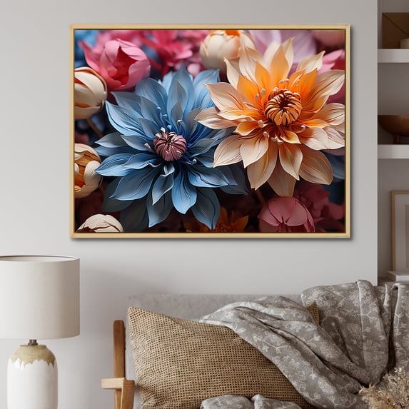 Designart "Abstracted Colorful Cornflowers II" Cornflowers Floater Framed Canvas Prints