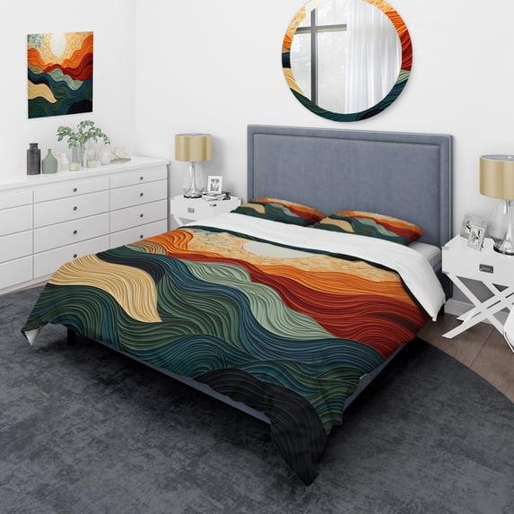 Designart "Abstracted Desert Sands" Modern Bedding Covert Set - Desert Teal Landscapes Bed Set With 2 Shams