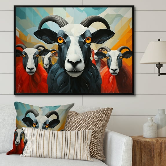 Designart "Abstracted Flock Colorful Sheep Abound" Animals Floater Framed Wall Art Print