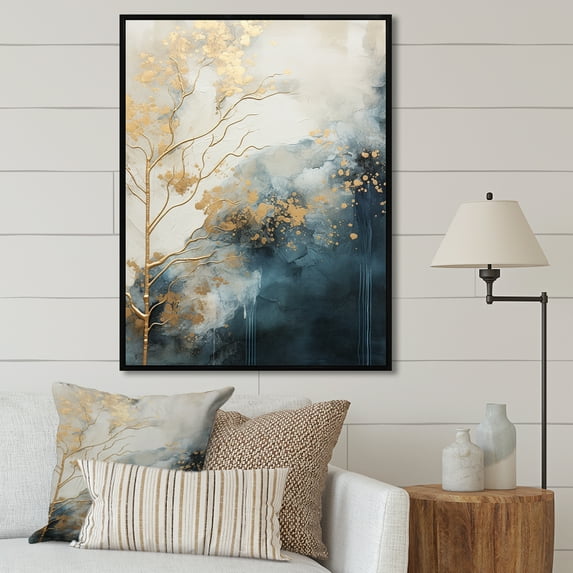 Designart "Abstracted Natural Flow" Landscape Forest River Floater Framed Wall Art Prints
