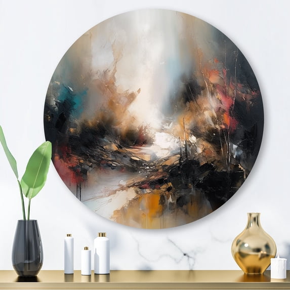 Designart "Abstracted Nature in Brown II" Abstract Landscape Metal Round Art Living Room