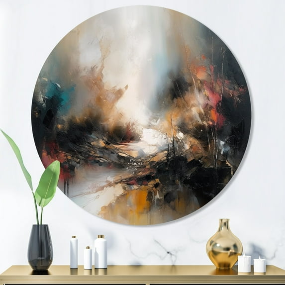 Designart "Abstracted Nature in Brown II" Abstract Landscape Metal Round Art Living Room