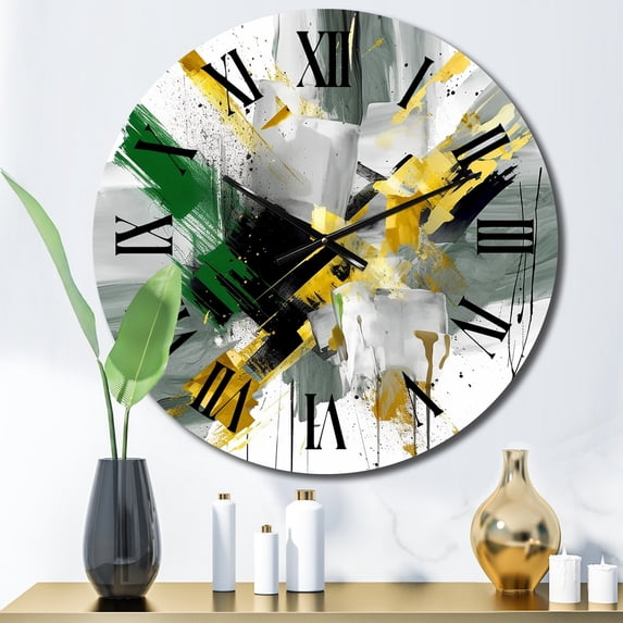 Designart "Abstracted Perspectives in Yellow and Green II" Abstract Oversized Wall Clock