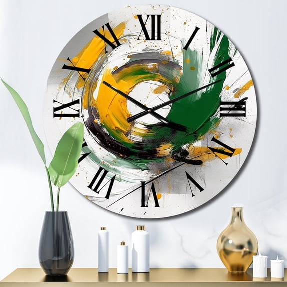Designart "Abstracted Perspectives in Yellow and Green V" Abstract Oversized Wall Clock