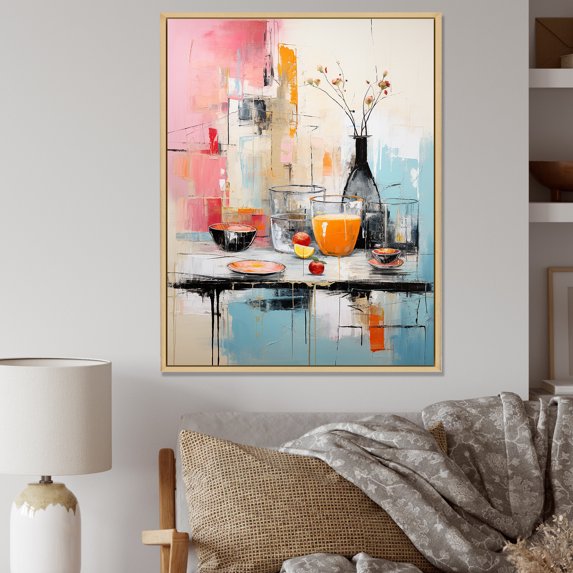 Designart "Abstracted Picnic Of Food I" Meals & Picnics Floater Framed Canvas Prints