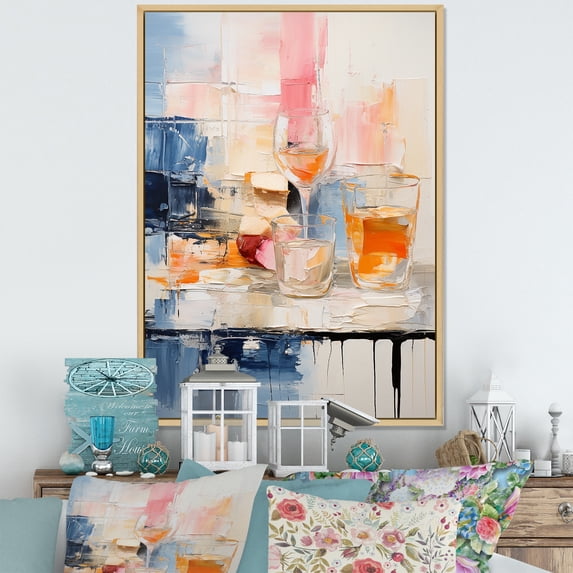 Designart "Abstracted Picnic Of Food" Meals & Picnics Floater Framed Canvas Wall Art