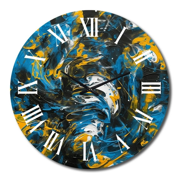 Designart "Abstracted Realms in Blue and Yellow II" Abstract Oversized Wall Clock