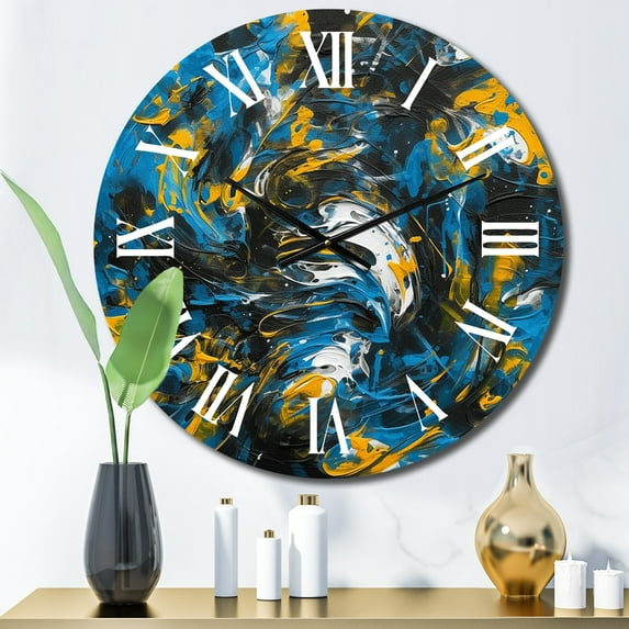 Designart "Abstracted Realms in Blue and Yellow II" Abstract Oversized Wall Clock