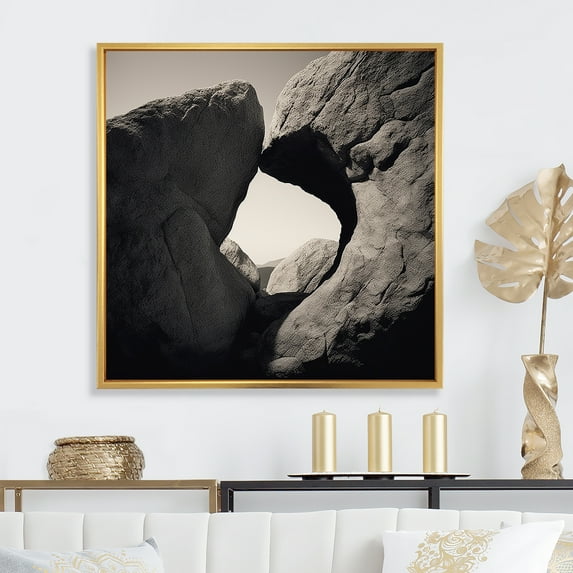 Designart "Abstracted Rock Landscape" Stone Geode Floater Framed Canvas Wall Art