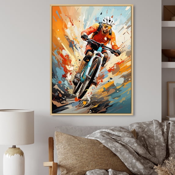 Designart "Abstracted Trails on a Bicycle I" Bicycle Floater Framed Wall Art Print