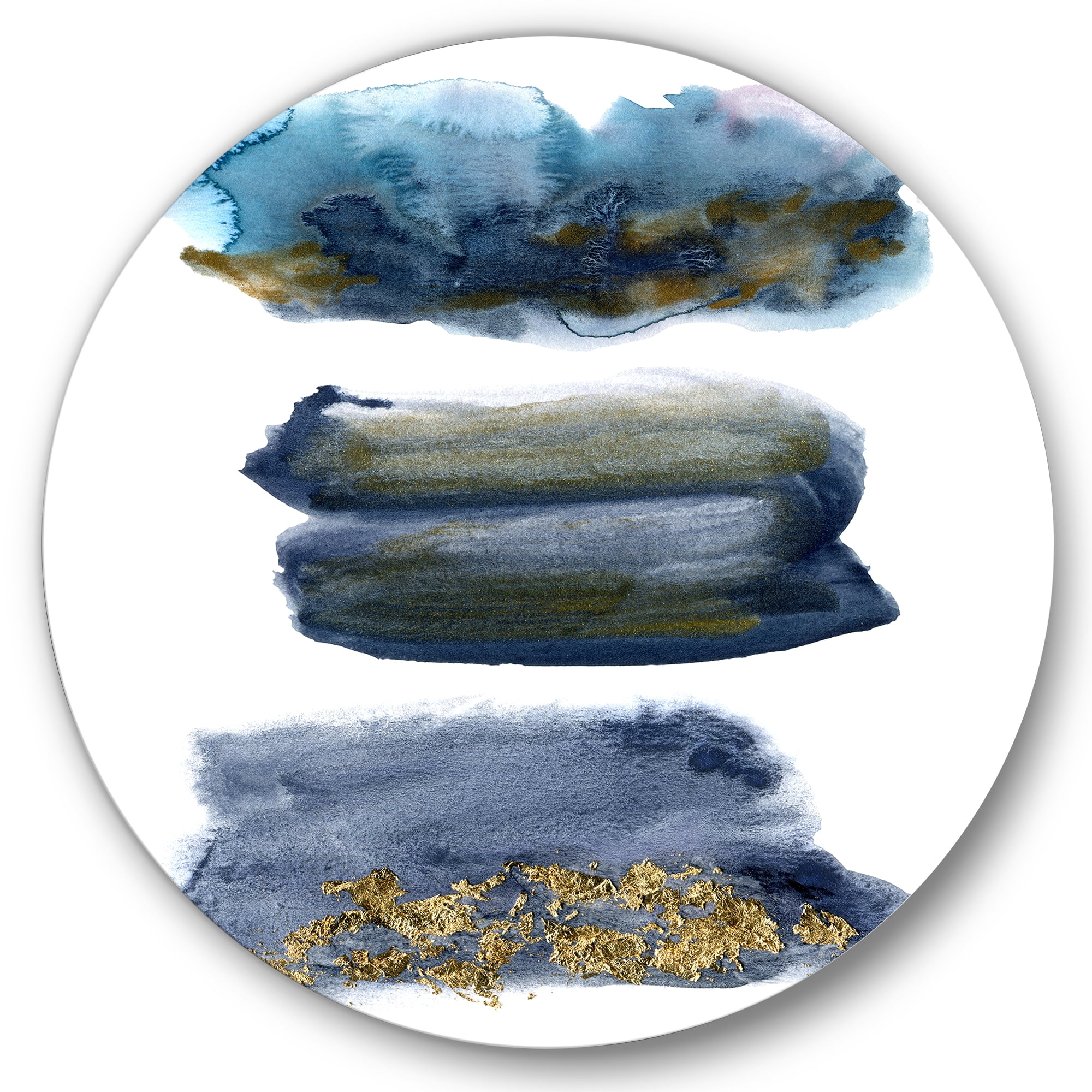 Designart 'Abstracts Clouds With Golden Touches' Modern Circle Metal Wall Art 11x11 - Disc of 11