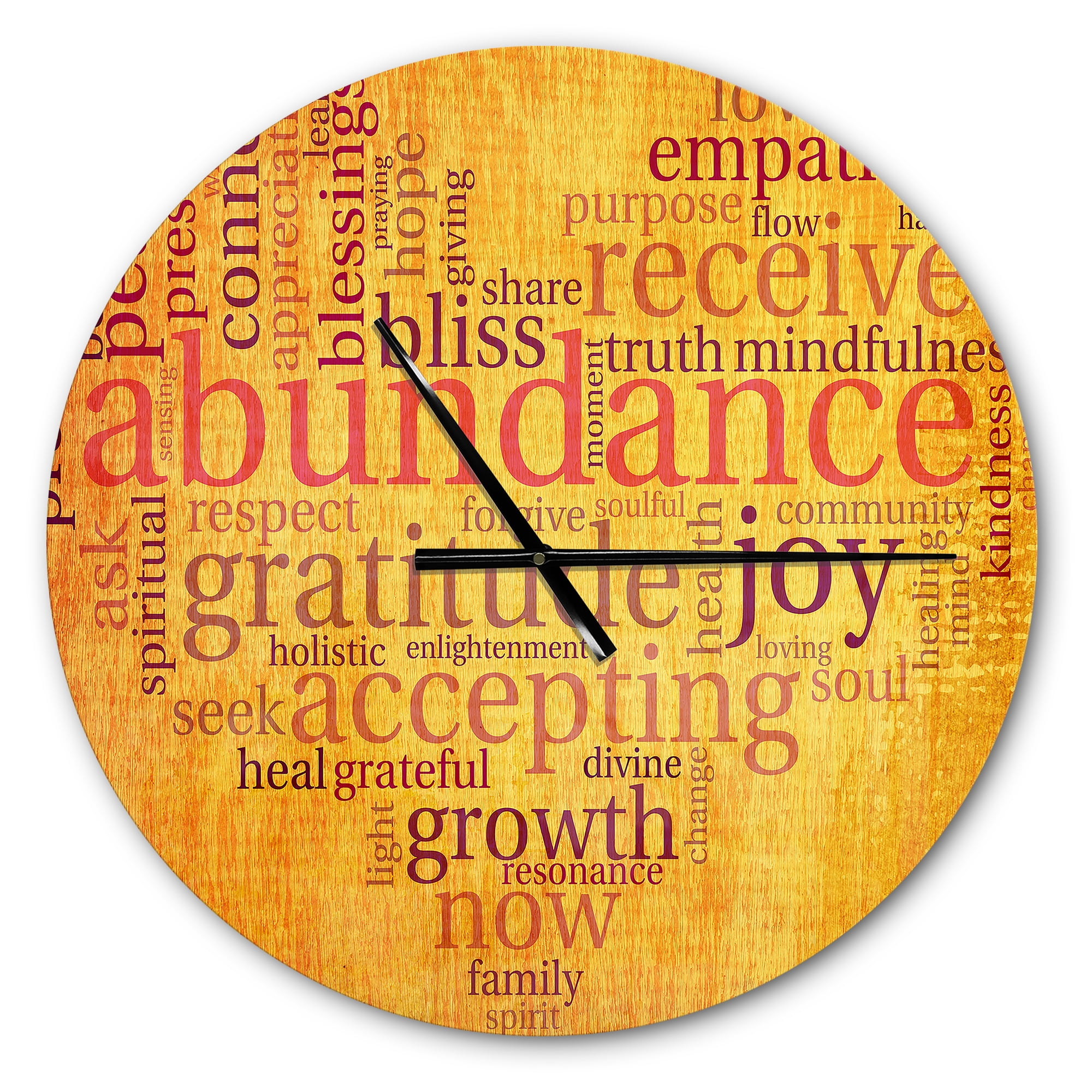 Designart 'Abundance Gratitude Joy Heart' Vintage wall clock