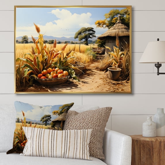 Designart "Abundance Harvest African Painting I" African Floater Framed Canvas Print