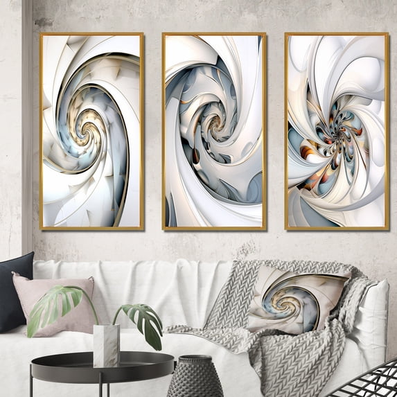 Designart "Abundance in Light Blue Spiral Design II" Fractals Framed Wall Art Set Of 3 - Blue Transitional Frame Gallery Wall Set For Home Decor