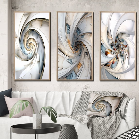 Designart "Abundance in Light Blue Spiral IV" Fractals Framed Wall Art Set Of 3 - Blue Transitional Frame Gallery Set For Office Decor