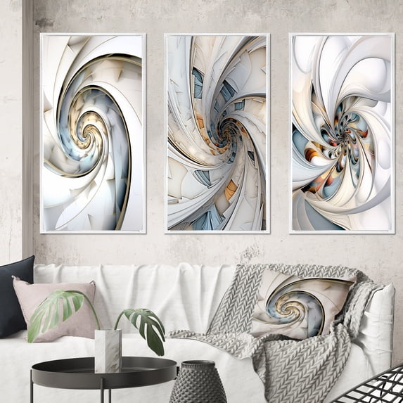 Designart "Abundance in Light Blue Spiral IV" Fractals Framed Wall Art Set Of 3 - Blue Transitional Frame Gallery Set For Office Decor