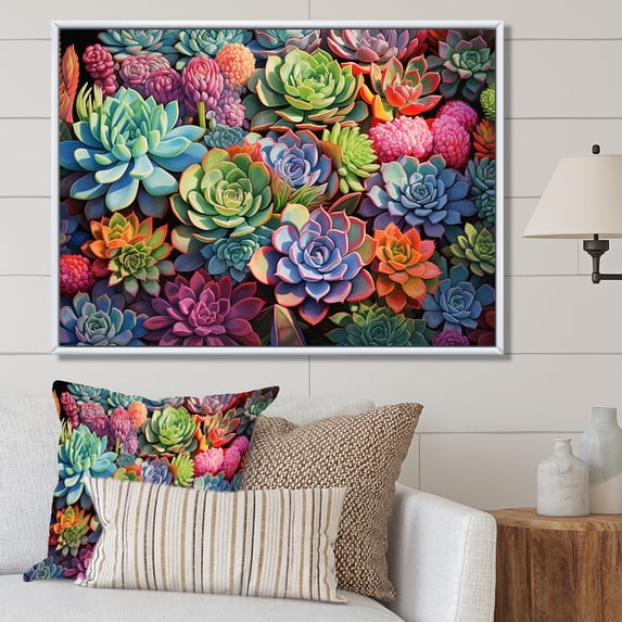 Designart "Abundant Succulents Colorful Delights" Floral Floater Framed Wall Decor
