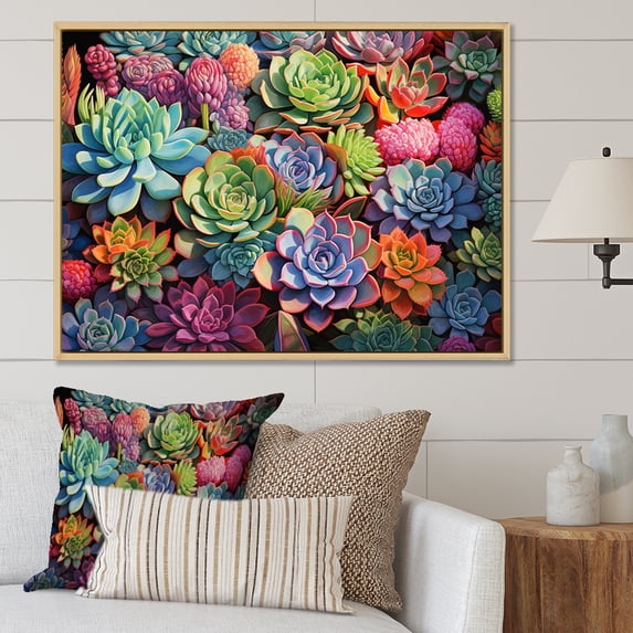 Designart "Abundant Succulents Colorful Delights" Floral Floater Framed Wall Decor