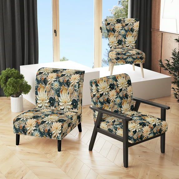 Designart "Achieving Serenity In Floral Gardens" White Floral Upholstered Accent Chair - Cottage Arm Chair For Living Room