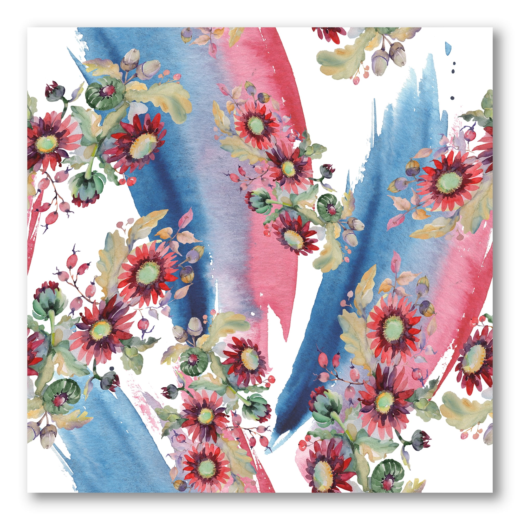 Designart ' Acorn Bouquet and Red Aster ' Modern Canvas Wall Art Print